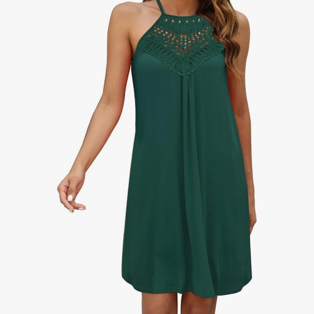 Emerald Green Lace Crochet Halter Dress or Cover Up XXL/2XL